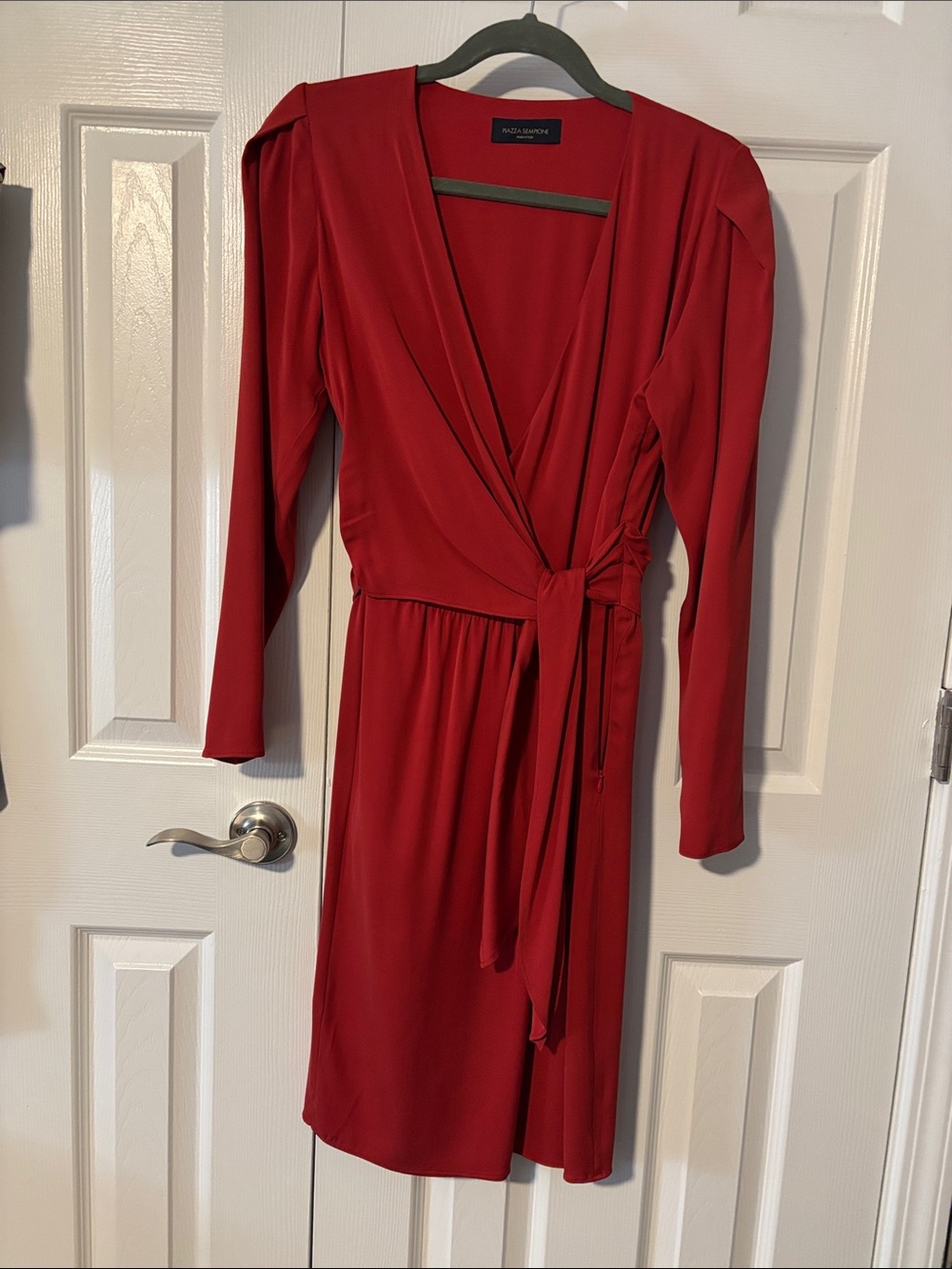 Piazza Sempione Red Faux-Wrap Long Sleeve Tie Dress